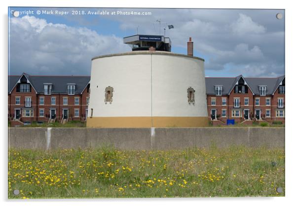 Martello tower at Felixstowe with houses behind Acrylic by Mark Roper
