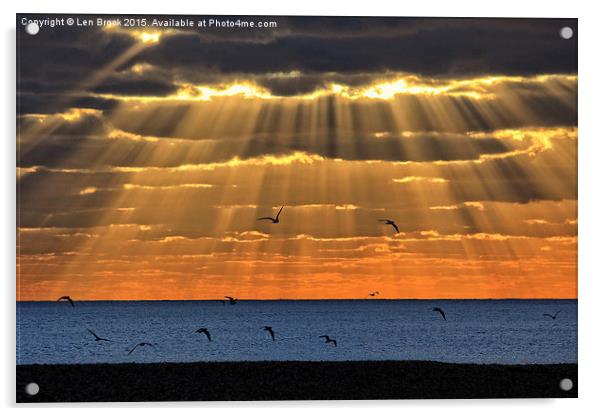 Worthing Beach Sun Rays Acrylic by Len Brook