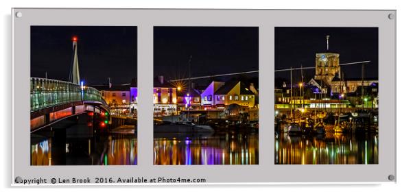 Shoreham Harbour at Night Triptych Acrylic by Len Brook