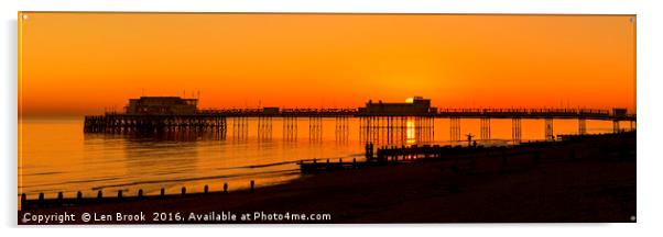 Worthing Pier Sunset Acrylic by Len Brook
