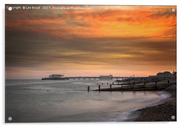 Worthing Pier at Sunset Acrylic by Len Brook