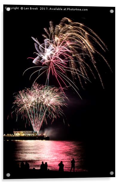 Fireworks from Worthing Pier Acrylic by Len Brook