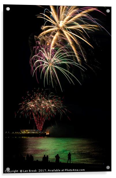 Fireworks from Worthing Pier Acrylic by Len Brook