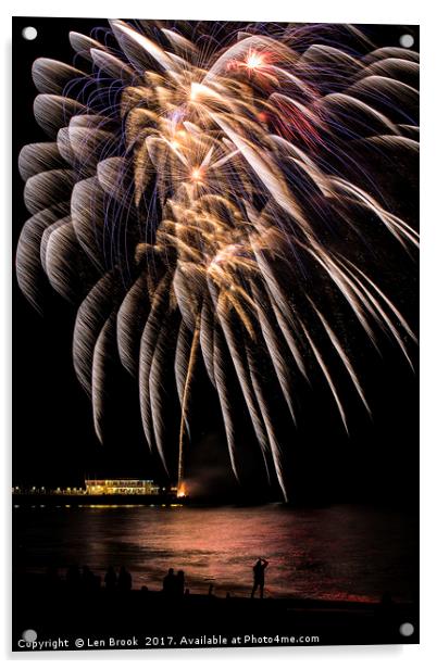 Fireworks from Worthing Pier Acrylic by Len Brook