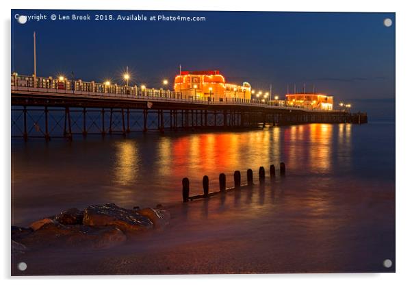 Worthing Pier Night Acrylic by Len Brook