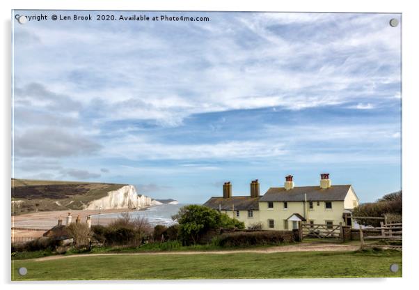 The Seven Sisters and the Coastguard Cottages Acrylic by Len Brook