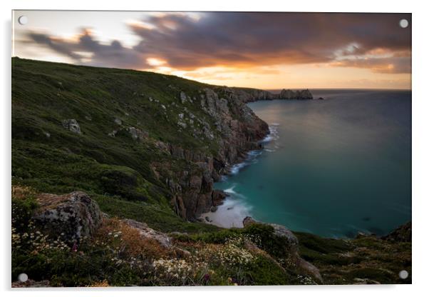 Sunrise over Porthcurno Acrylic by Sandra Kepkowska