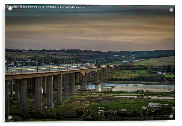 HS1  Highspeed Train  Crosses The Medway Viaduct Acrylic by mark sykes