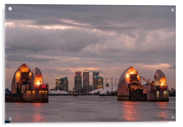 thames flood barrier early evening light Acrylic by tim miller