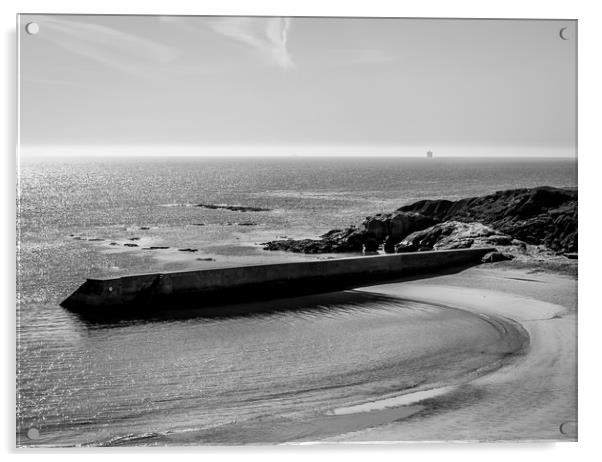 Calm at Cullercoats Bay in Mono......... Acrylic by Naylor's Photography