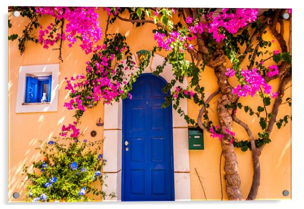 Blue door with Bougainvillea Acrylic by Naylor's Photography