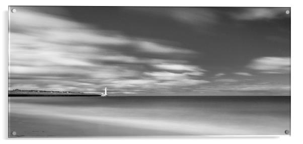 St. Marys Lighthouse from The Beach Black & White Acrylic by Naylor's Photography