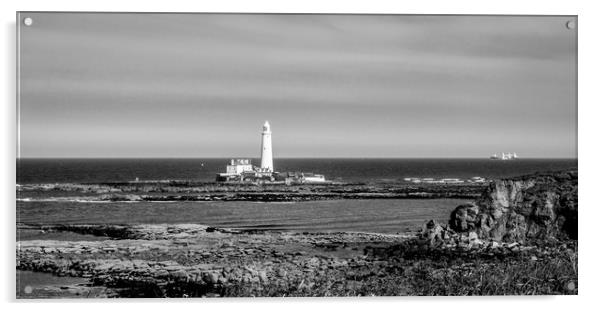 Landscape and the Lighthouse in black and white Acrylic by Naylor's Photography