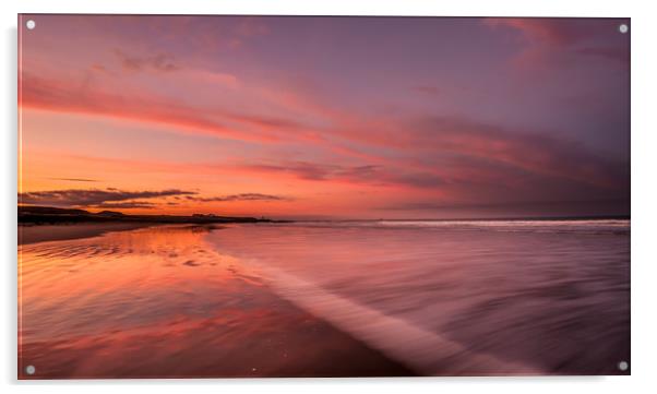 Bamburgh beach red sunset Acrylic by Naylor's Photography