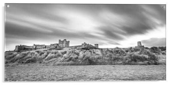 Bamburgh Castle Beauty - Black and White Acrylic by Naylor's Photography