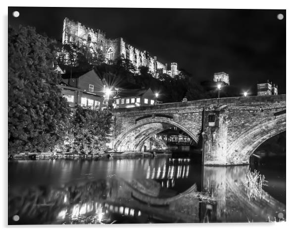  Durham Castle by Night Lights in Black and White Acrylic by Naylor's Photography