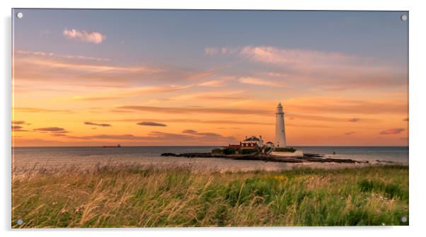 Sunset at St. Mary's Lighthouse Acrylic by Naylor's Photography
