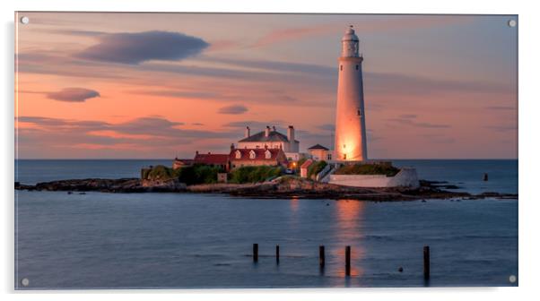 Night draws in at St Mary's Lighthouse Acrylic by Naylor's Photography
