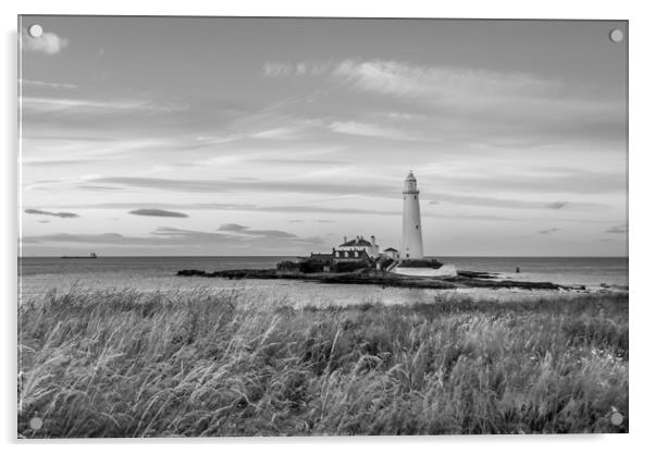 Twilight at St Mary's Lighthouse Mono Acrylic by Naylor's Photography