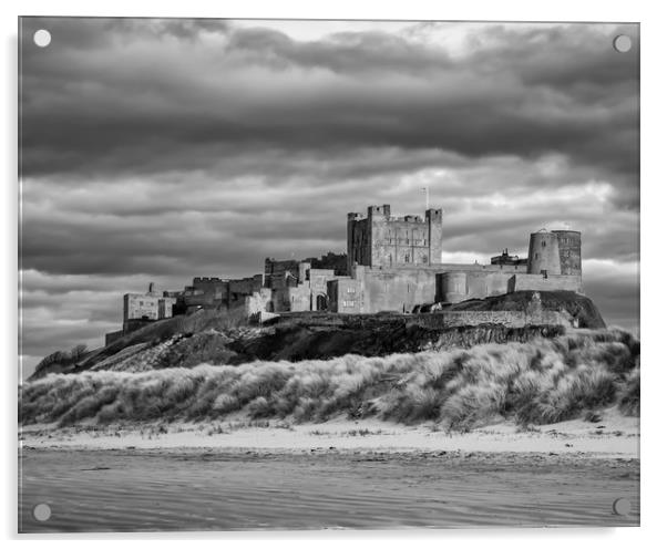 Sunset at Bamburgh Castle in B&W Acrylic by Naylor's Photography
