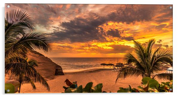 Flaming skies at Playa del Duque Acrylic by Naylor's Photography