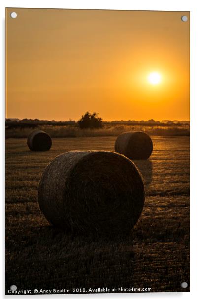 Hay Bales Sunset Acrylic by Andy Beattie