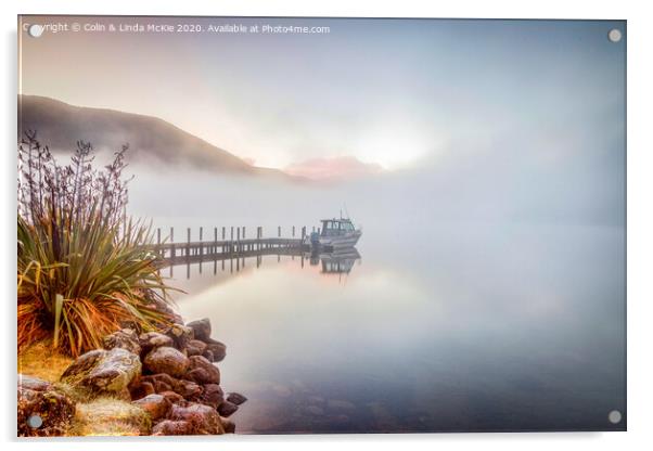 Misty Winter Morning, Lake Rotoroa, New Zealand Acrylic by Colin & Linda McKie