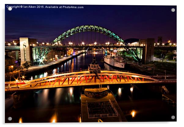  Newcastle Quayside Bridges Acrylic by Ian Aiken