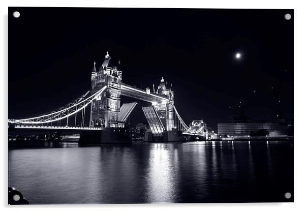  Tower Bridge, London, England Black and White Acrylic by Ann McGrath