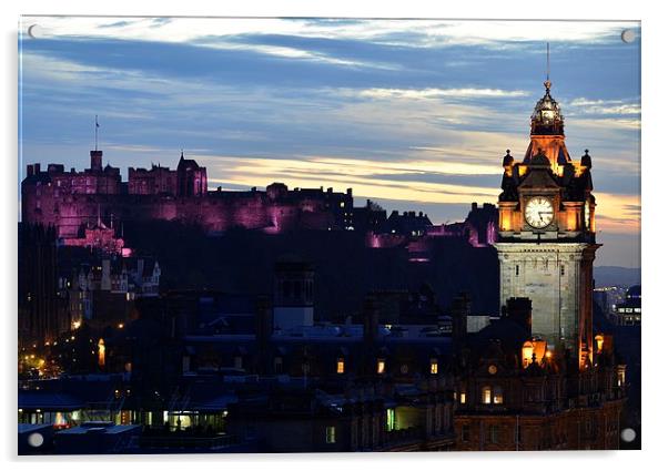 Classic Night Time Shot of Edinburgh Acrylic by Ann McGrath