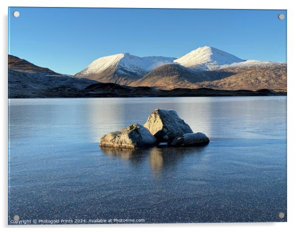 rock in frozen loch , Black Mount , Scotland Acrylic by Photogold Prints