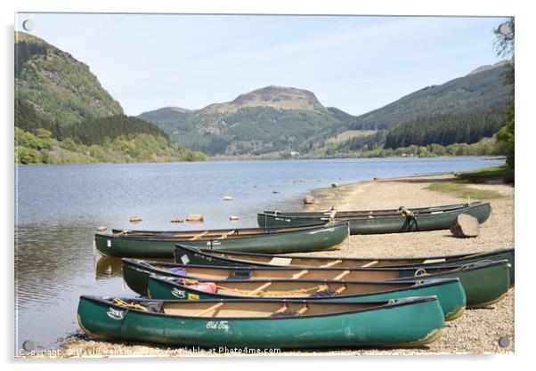 canoes on the shore of Loch Lubnaig,  the Highland Acrylic by Photogold Prints