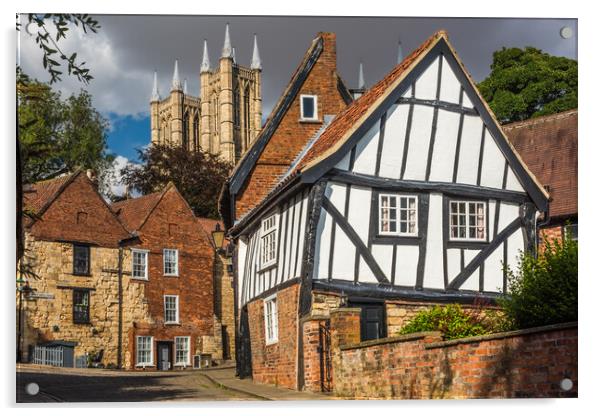 Crooked House and Lincoln Cathedral, Steep Hill, Lincoln Acrylic by David Ross