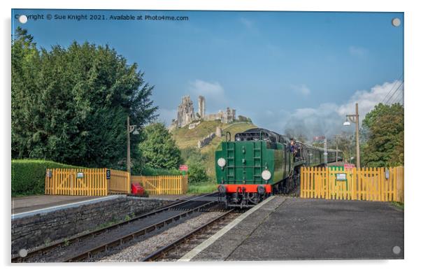 Steam Train at Corfe, Dorset Acrylic by Sue Knight