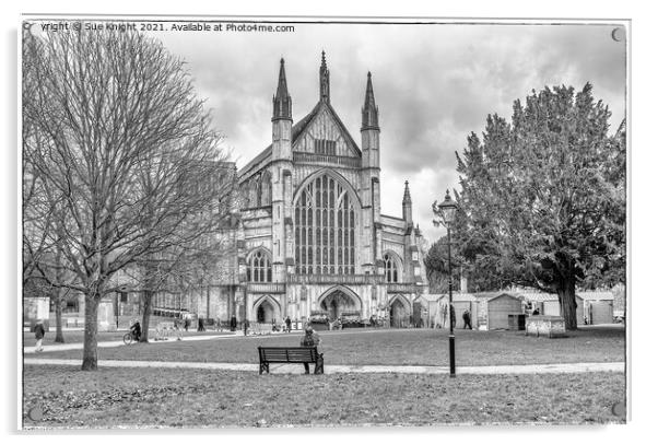 Winchester Cathedral in Black and White Acrylic by Sue Knight