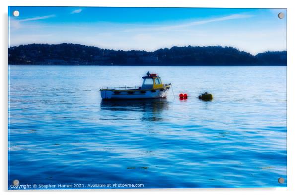 Blue Water Mooring Acrylic by Stephen Hamer