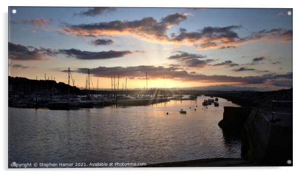 Brixham Marina and Golden Sunset Acrylic by Stephen Hamer