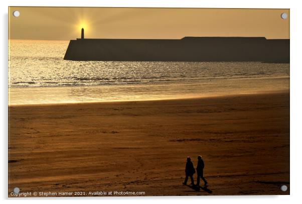 Barry Island Breakwater Acrylic by Stephen Hamer