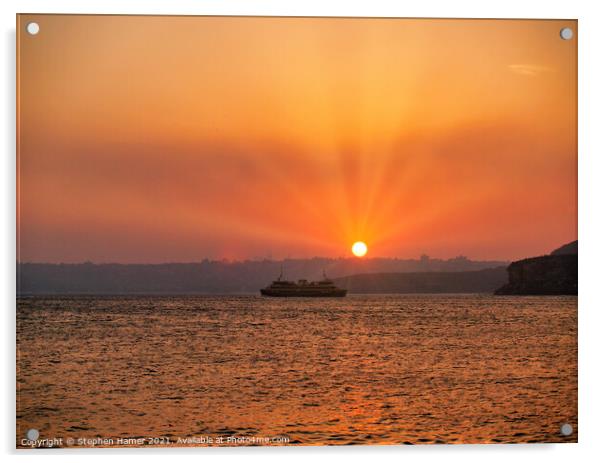 Manly (Sydney) Ferry Sunset Acrylic by Stephen Hamer