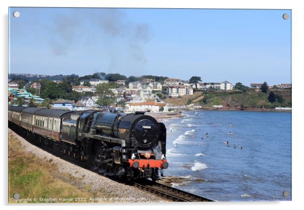 Majestic Steam Locomotive Crossing the Seaside Acrylic by Stephen Hamer