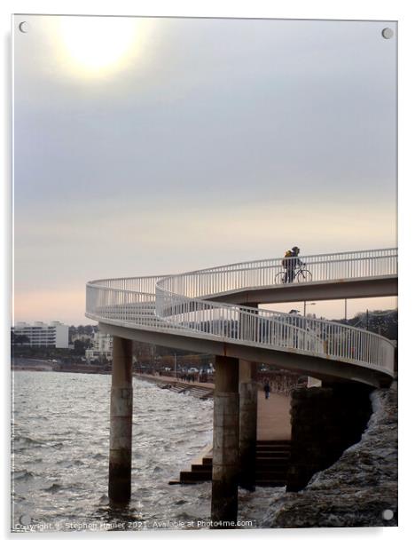  Cyclist crossing the Seafront Bridge Acrylic by Stephen Hamer