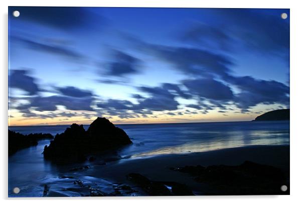 croyde bay at dusk  Acrylic by Jon Bowen