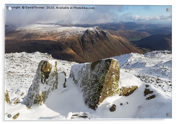 The Langdale Pikes from the Summit of  Bowfell, La Acrylic by David Forster