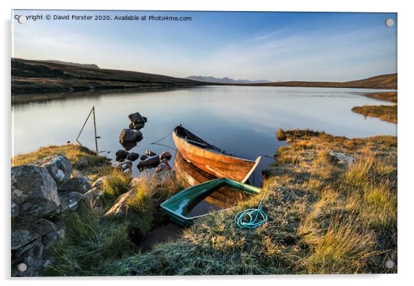 Loch Raa Fishing Boats, Achnahaird, Coigach Peninsula, Scotland, UK Acrylic by David Forster