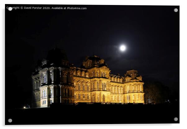 Moonlight over the Bowes Museum, Barnard Castle, County Durham,  Acrylic by David Forster