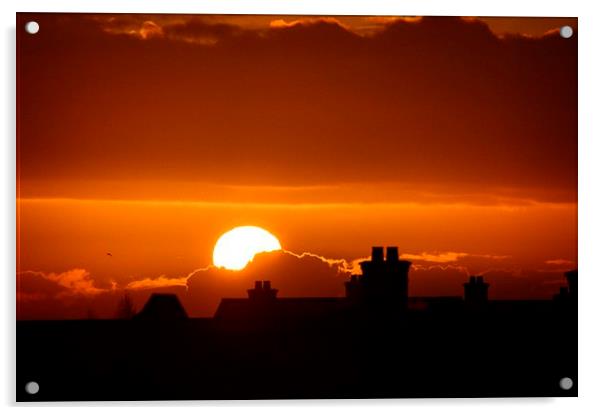  sun playing with the horizon. Acrylic by Carl Harlott
