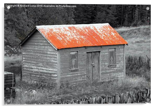 Old Shed with Red Rusty Roof Acrylic by Richard Long