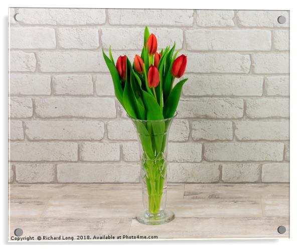 Red Tulips in a glass vase Acrylic by Richard Long