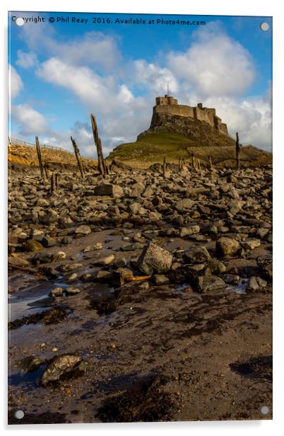 Lindisfarne Castle at low tide Acrylic by Phil Reay