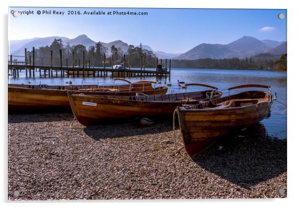 Rowing boats at Derwentwater Acrylic by Phil Reay